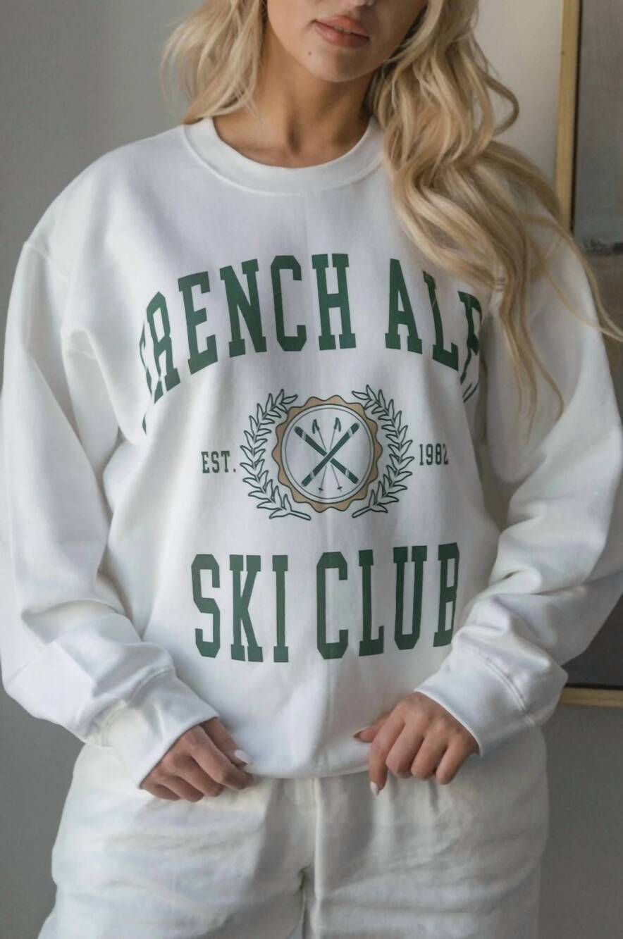NEW SWEET CLAIRE women's french alps ski club sweatshirt in white